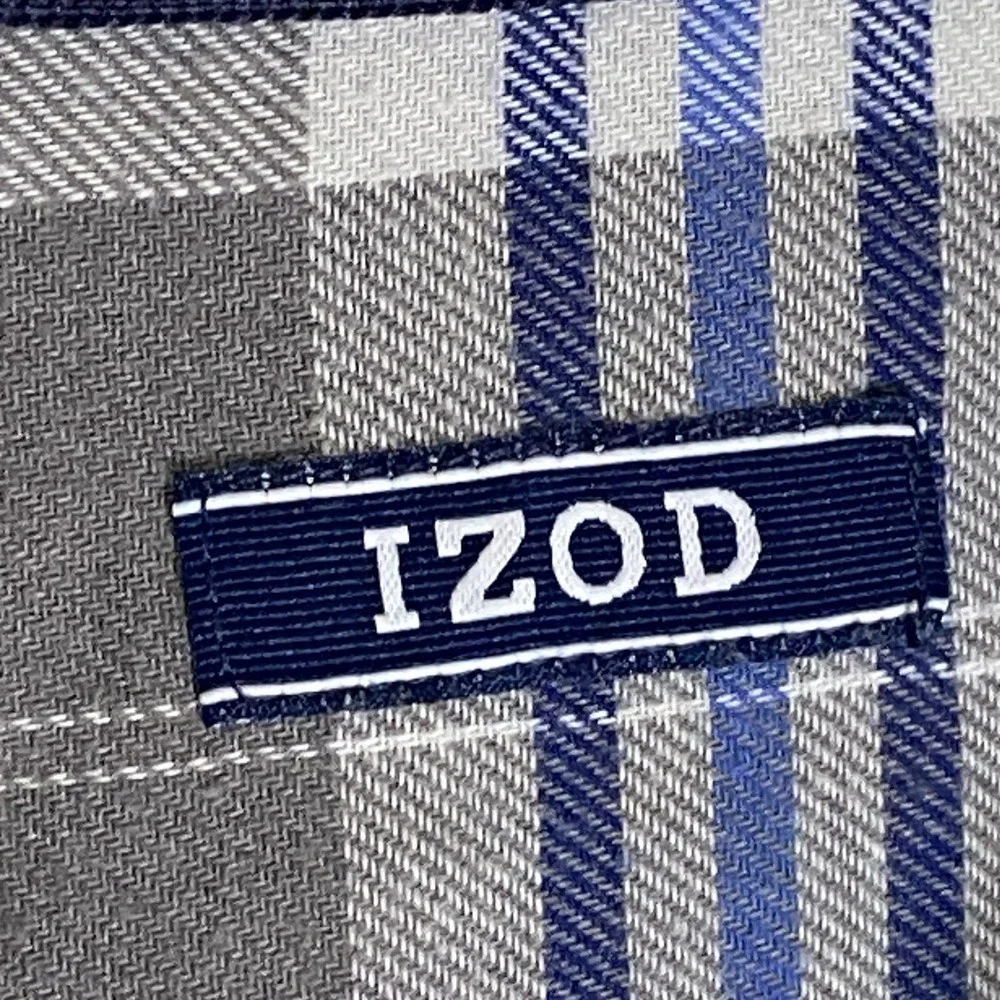 Izod Shirt Mens 2XL Gray Blue Plaid Button Down Casual Cotton Pocket Classic